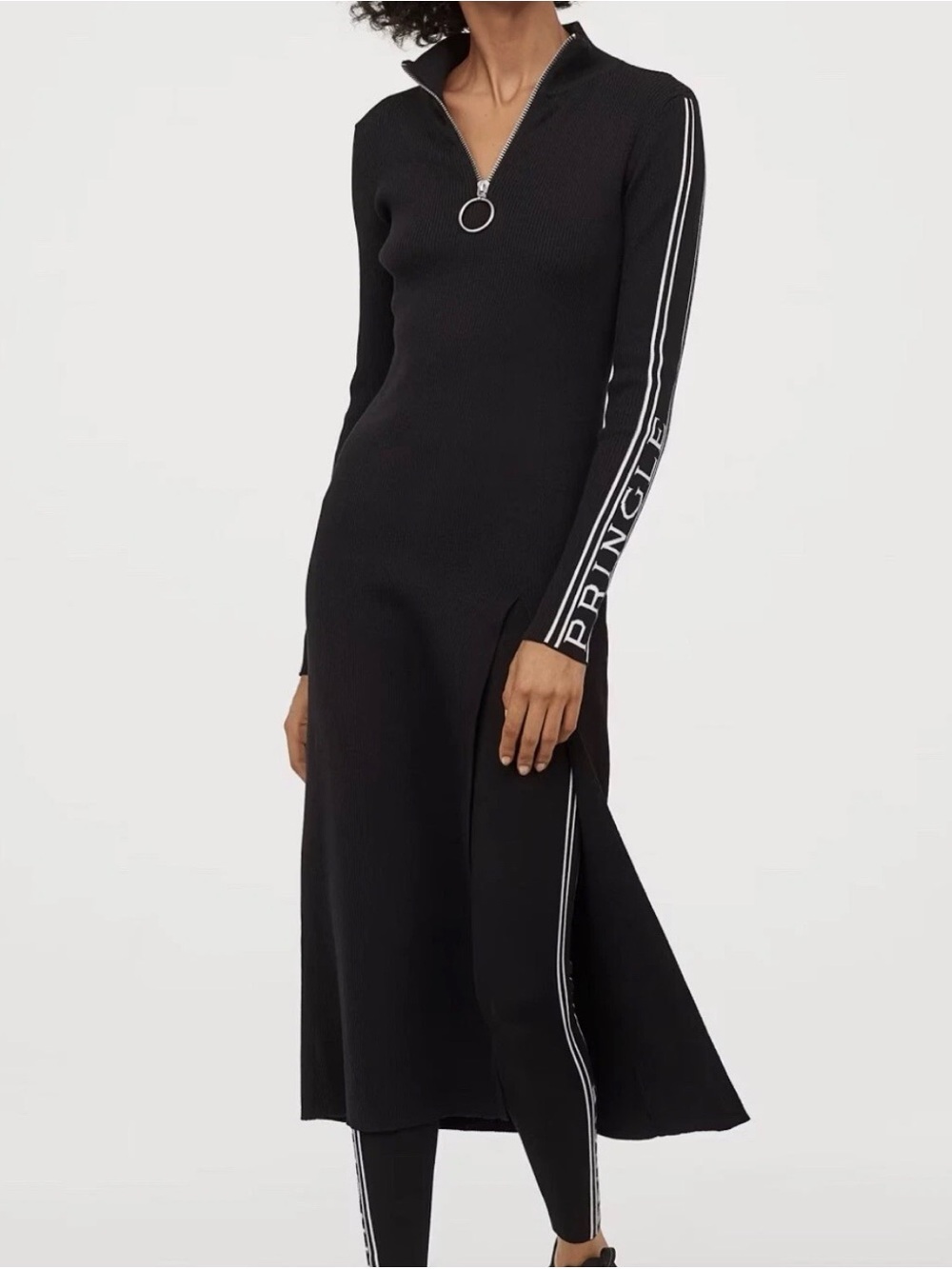 Pringle of Scotland x H&M Black Logo Long Sleeve Midi Dress XL